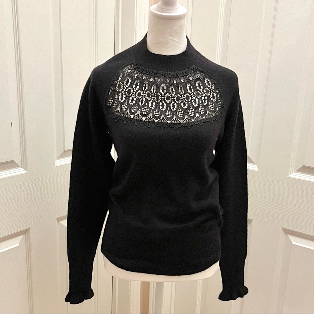 RW&CO Black Mock Neck Sweater with lace detail Size Small